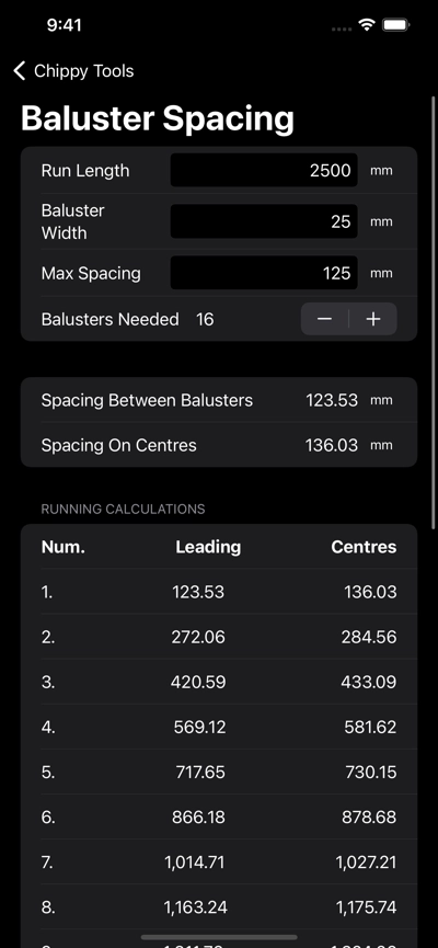 Baluster Spacing Calculator Screenshot