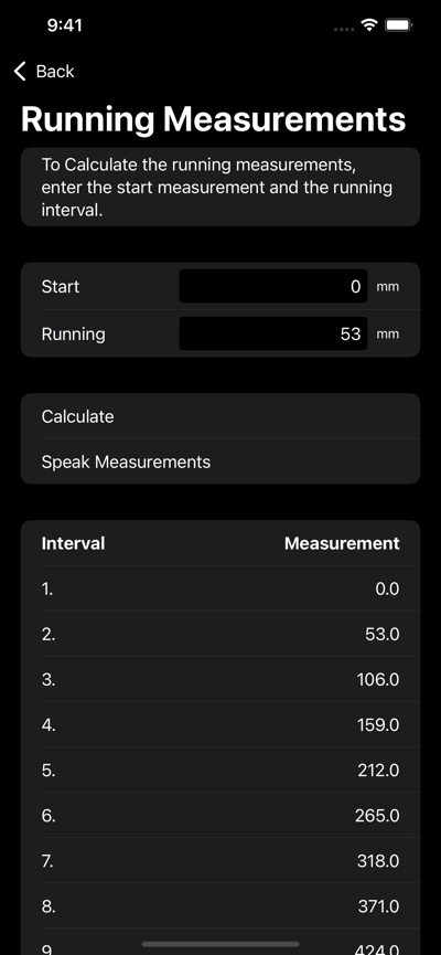 Running Measurements Calculator Screenshot